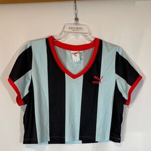 Puma x Dua Lipa Red and Light Blue V-Neck Top